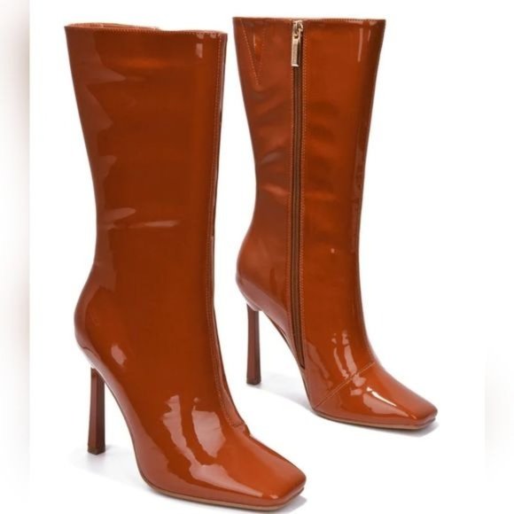 Orange Patent Leather Ankle Boots - Picture 2 of 4
